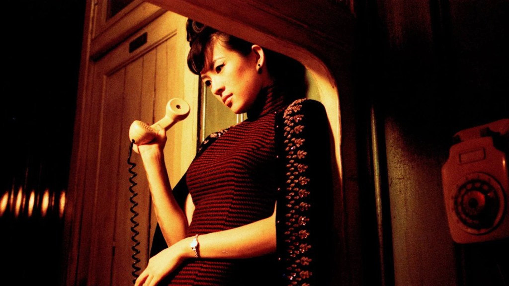 Woman hanging on a telephone in 2046