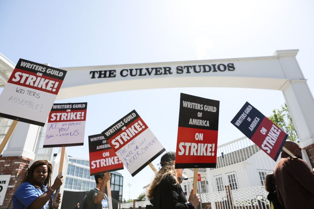 Writers (WGA) strike outside The Culver Studios