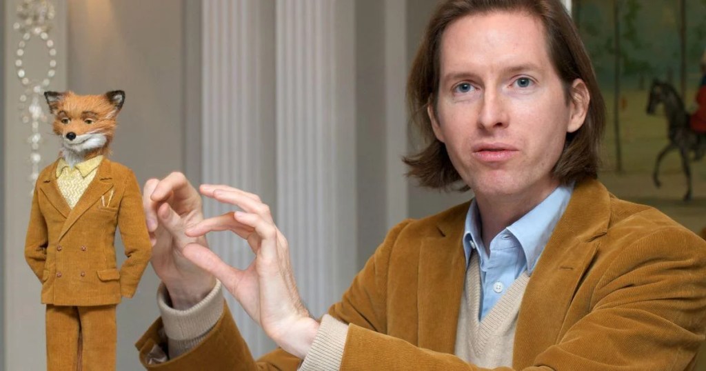 Wes Anderson Roald Dahl Wes Anderson posing with Fantastic Mr Fox doll