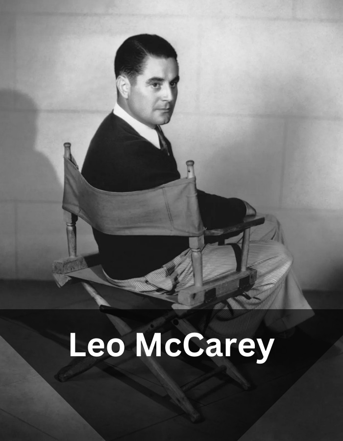 A photo of Leo McCarey with text overlayed in front of him with his name