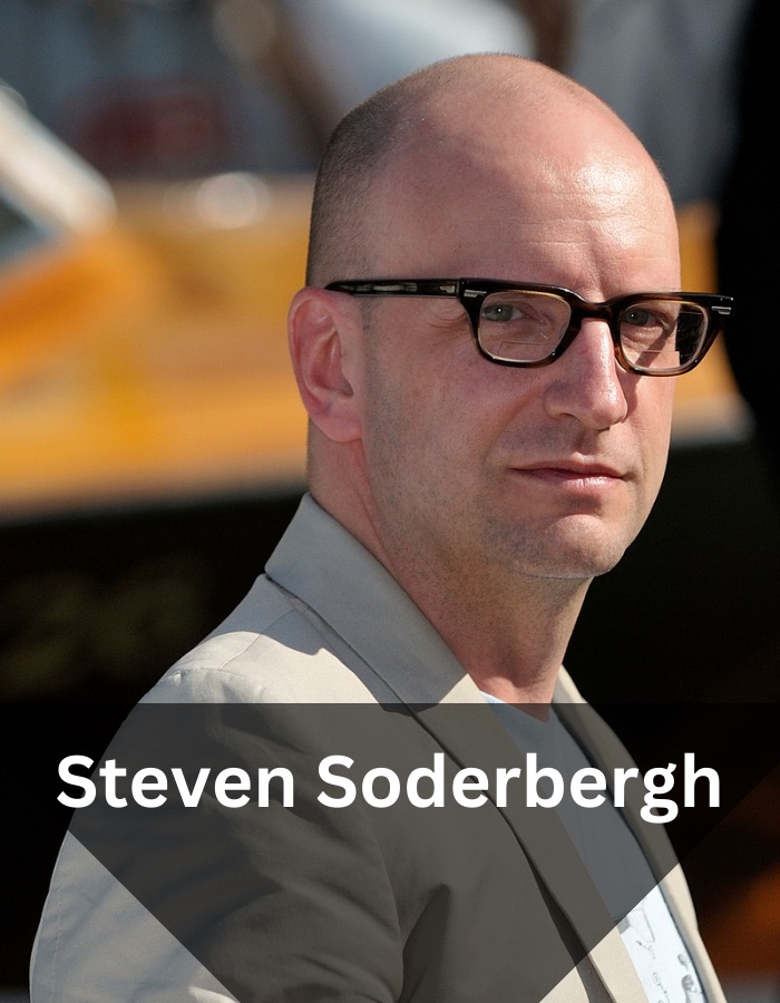 A photo of Steven Soderbergh with text overlayed in front of him with his name